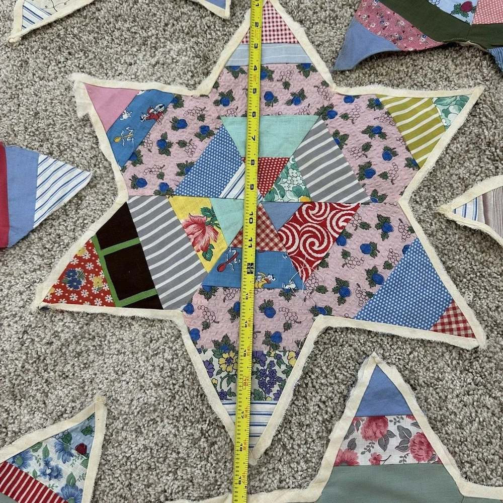 Lot Of 7 Vintage Antique Quilt Blocks‎ Orphans String Star Patchwork Unfinished